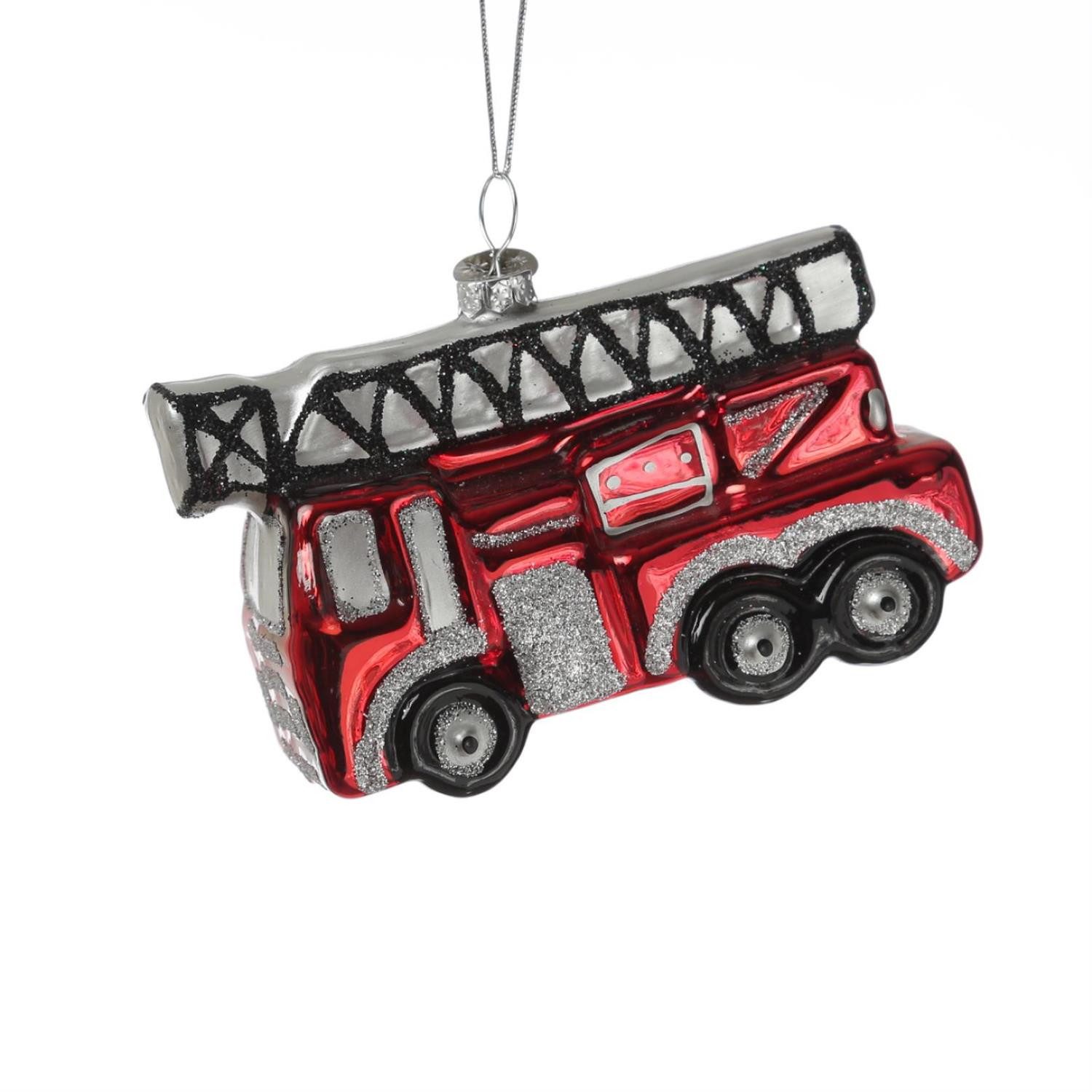 MARELIDA Christbaumschmuck Weihnachtsbaumschmuck Feuerwehrauto Glas Baumanhänger L: 11cm rot