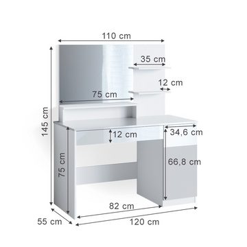 Vicco Schminktisch Frisiertisch Schminkkommode ELISA Weiß Spiegel