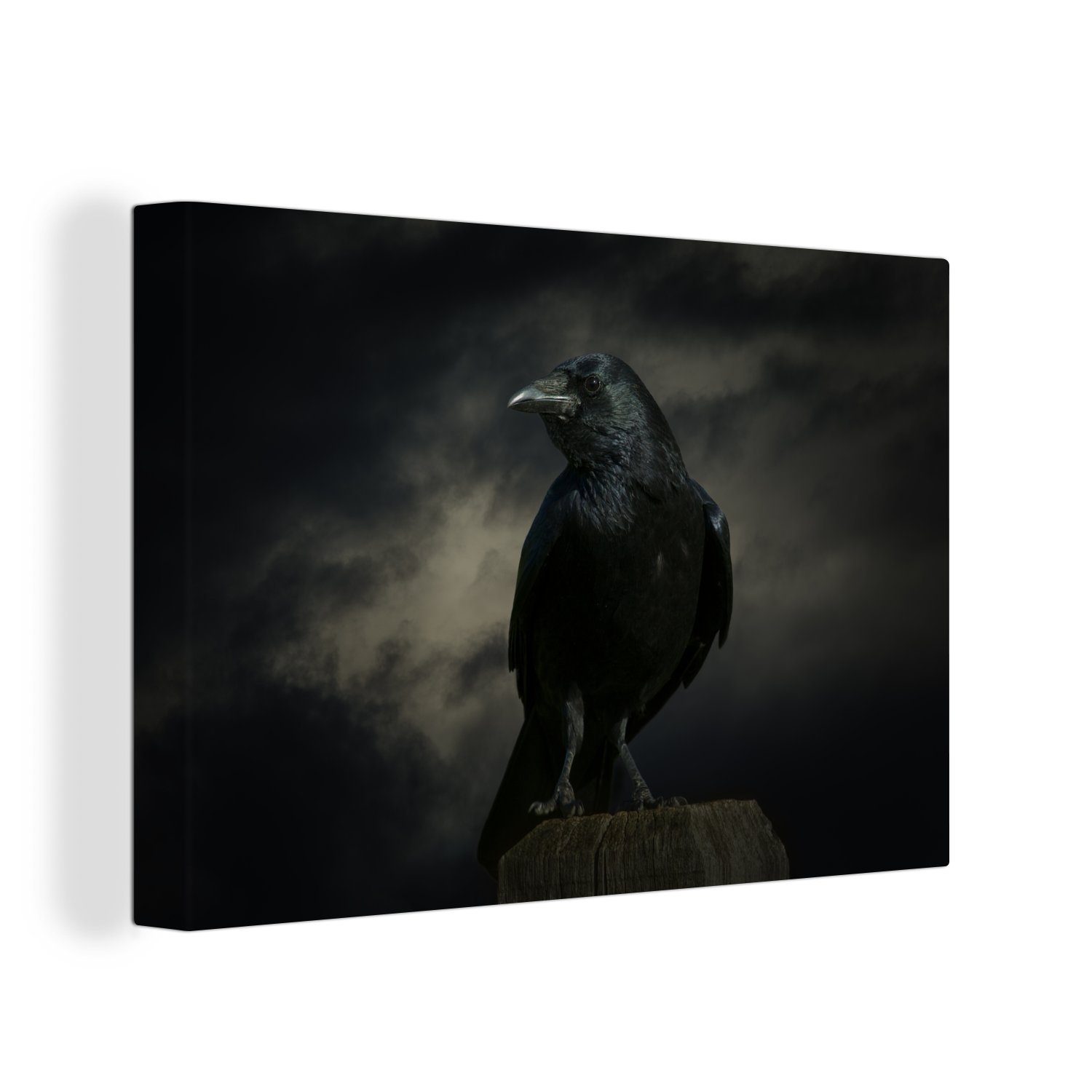 OneMillionCanvasses® Leinwandbild cm großes, - - Krähe 120x80 Gemälde, alle Vogel Schwarz, (1 - Dunkel XXL, für Wohnbereiche, Wandbild St)