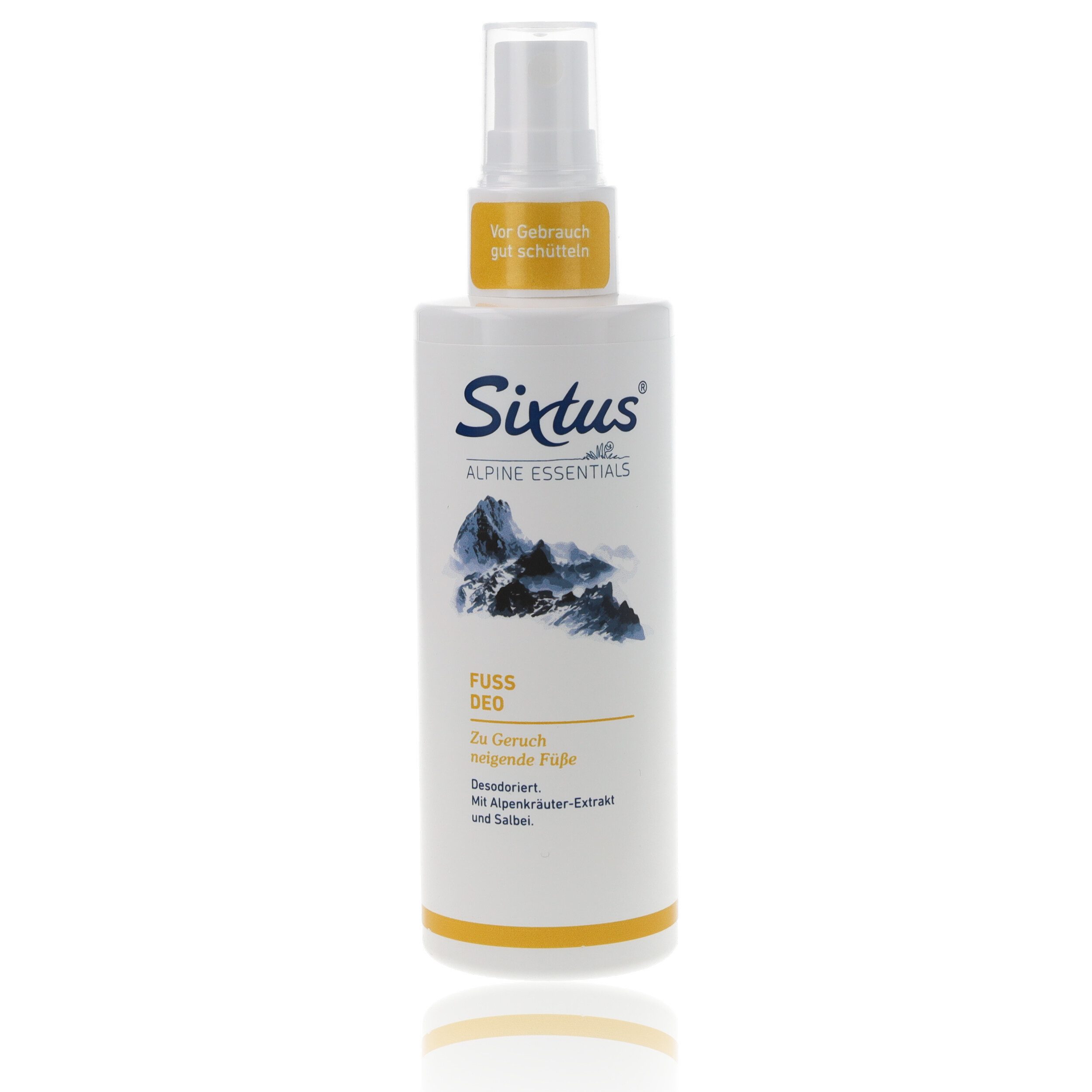 Sixtus Deo-Spray Sixtus Fuß Deo erfrischt & desodoriert langanhaltend 100ml, schützt vor unangenehmen Gerüchen an Füßen & Schuhen, 1-tlg., mit Alpenkräuter-Extrakt und Salbei