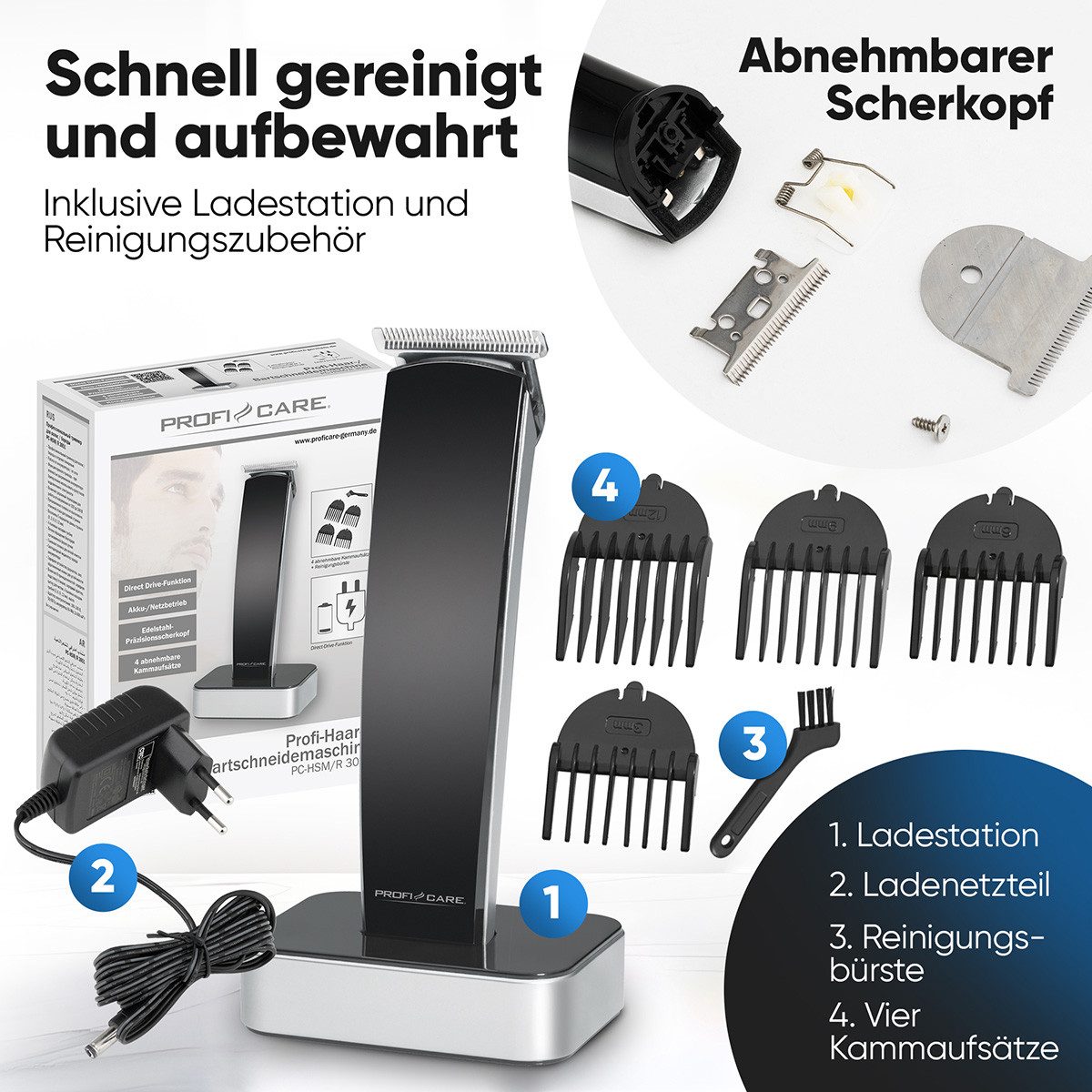 ProfiCare Haar- und Bartschneider PC-HSM/R 3051, Haarschneidemaschine 0, 3, 6, 9, 12mm Länge – Bild 5 von 5