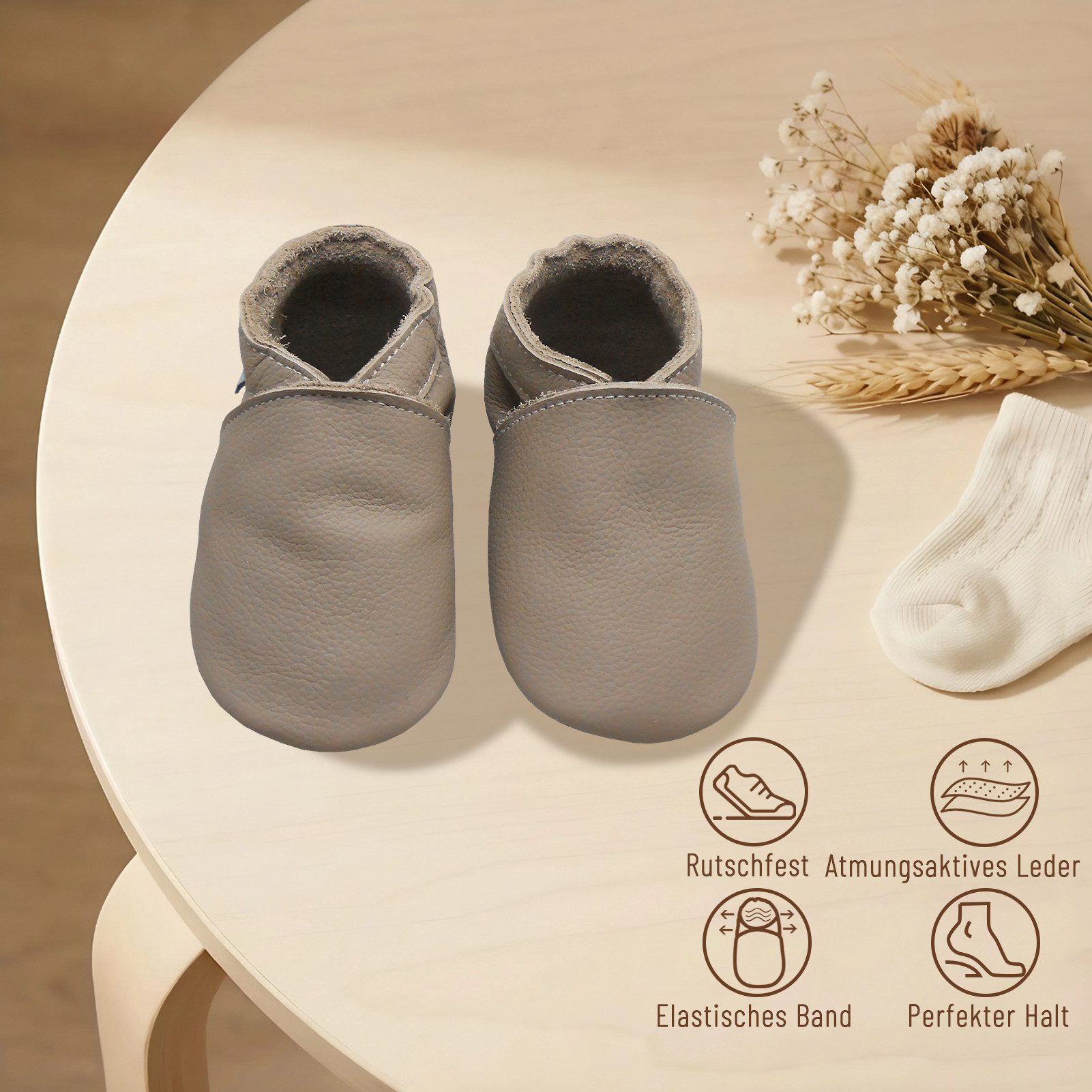 Basrakids Basrakids Baby Lauflernschuhe Leder weich rutschfest Krabbelschuhe Hausschuh Rutschfest