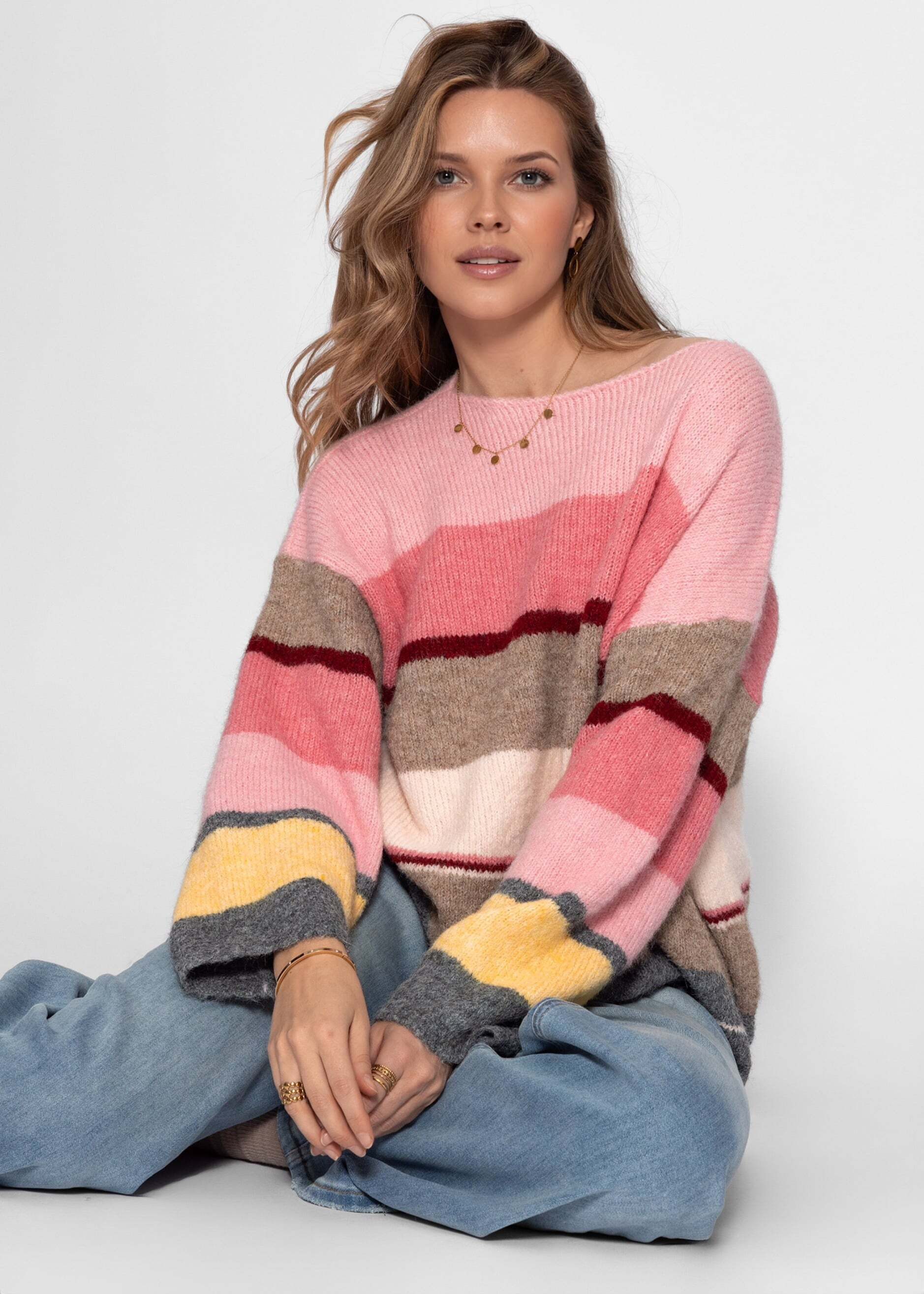 SASSYCLASSY Strickpullover Mehrfarbiger Streifenpullover für Damen Oversize günstig online kaufen