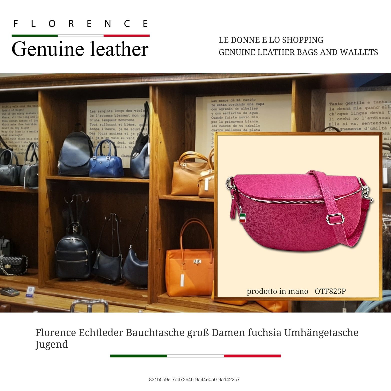 FLORENCE Gürteltasche Florence Echtleder Bauchtasche groß (Gürteltasche, Gürteltasche), Damen Tasche Echtes Leder pink, fuchsia, Made-In Italy