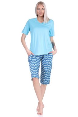 Normann Pyjama Damen Capri Pyjama mit 3/4 Capri Shorts, Schlafanzug im Ethno-Style