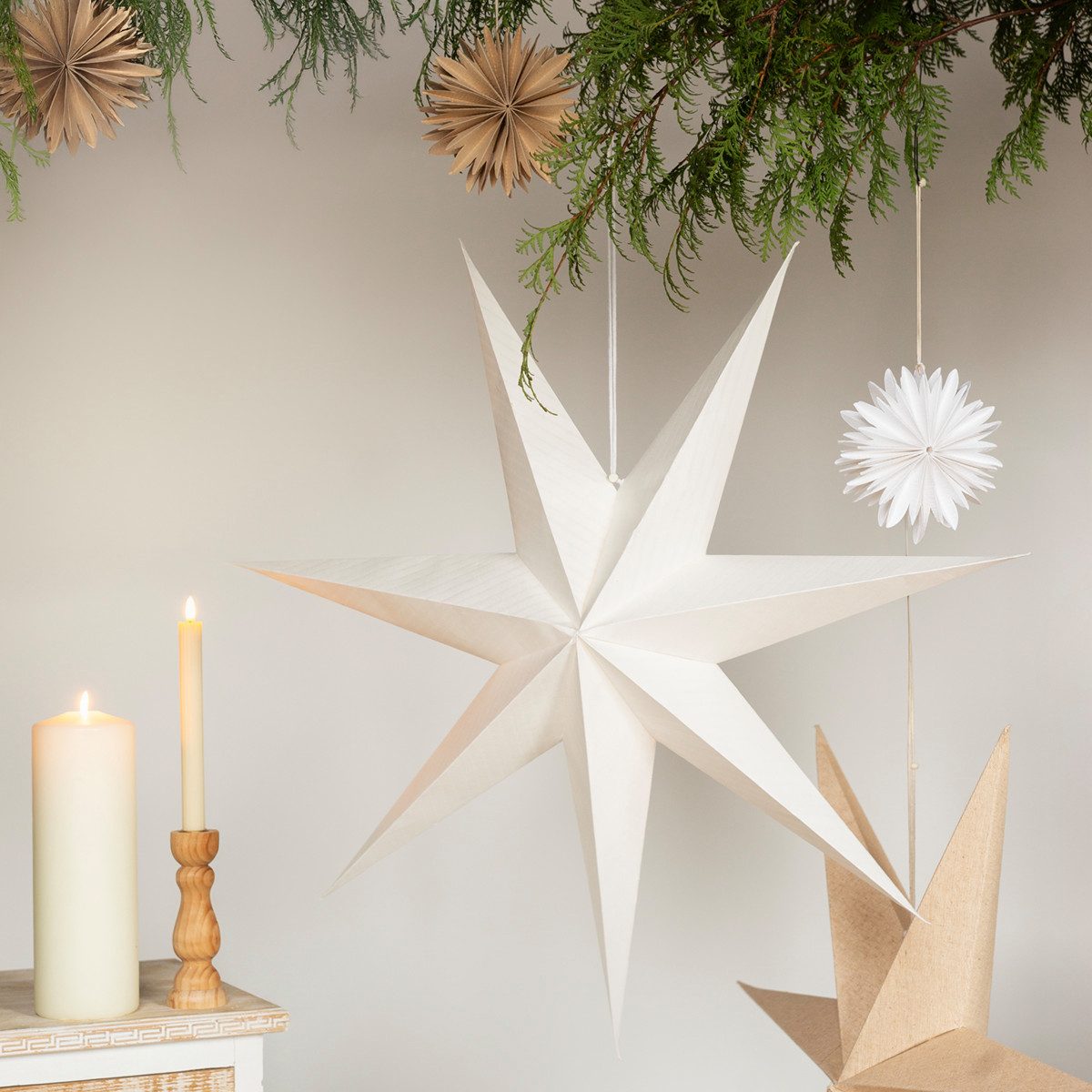 Viana Christbaumschmuck Papierstern Weiß 60cm 2er Set Weihnachtsdeko Leucht günstig online kaufen