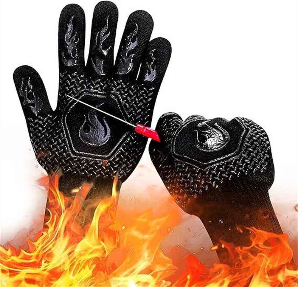 Dekorative Fäustlinge Feuerbeständige Handschuhe Grill Schnittbeständige Handschuhe 1472°F, Rutschfeste Silikonhandschuhe schwarz