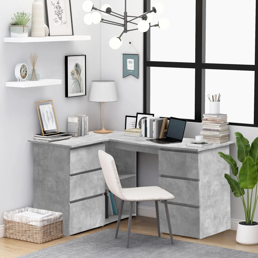furnicato Schreibtisch Eckschreibtisch 145 x 100 x 76 cm Betongrau (1-St), Computertisch mit 4 Schubladen und viel Stauraum für dein Büro
