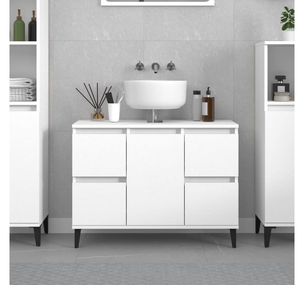 furnicato Waschbeckenunterschrank 80 x 33 x 60 cm Weiß (1-St) Badezimmer-Unterschrank mit 4 Schubladen und Metallfüßen in Weiß