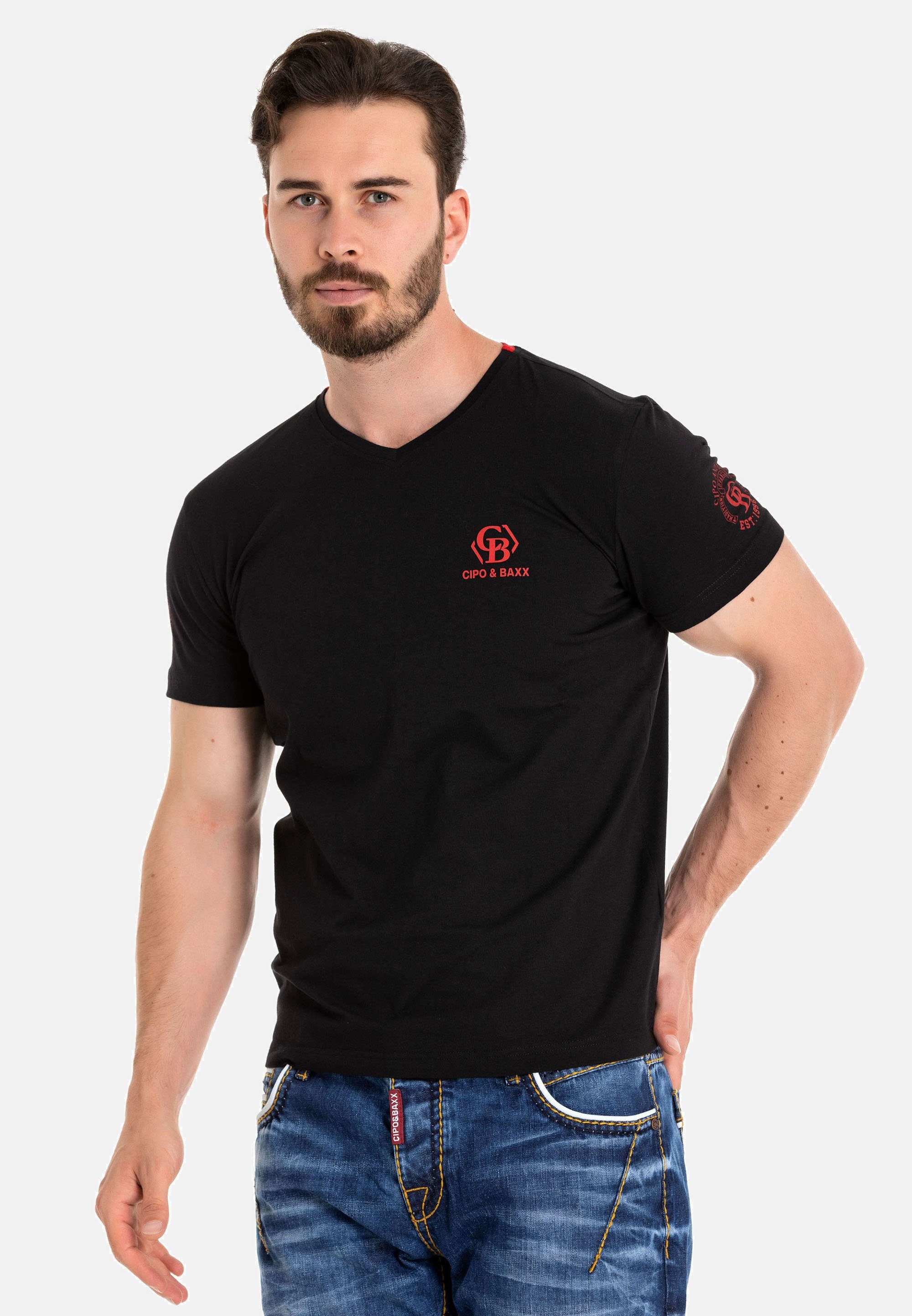Cipo & Baxx T-Shirt mit schwarz Markenlogos dezenten