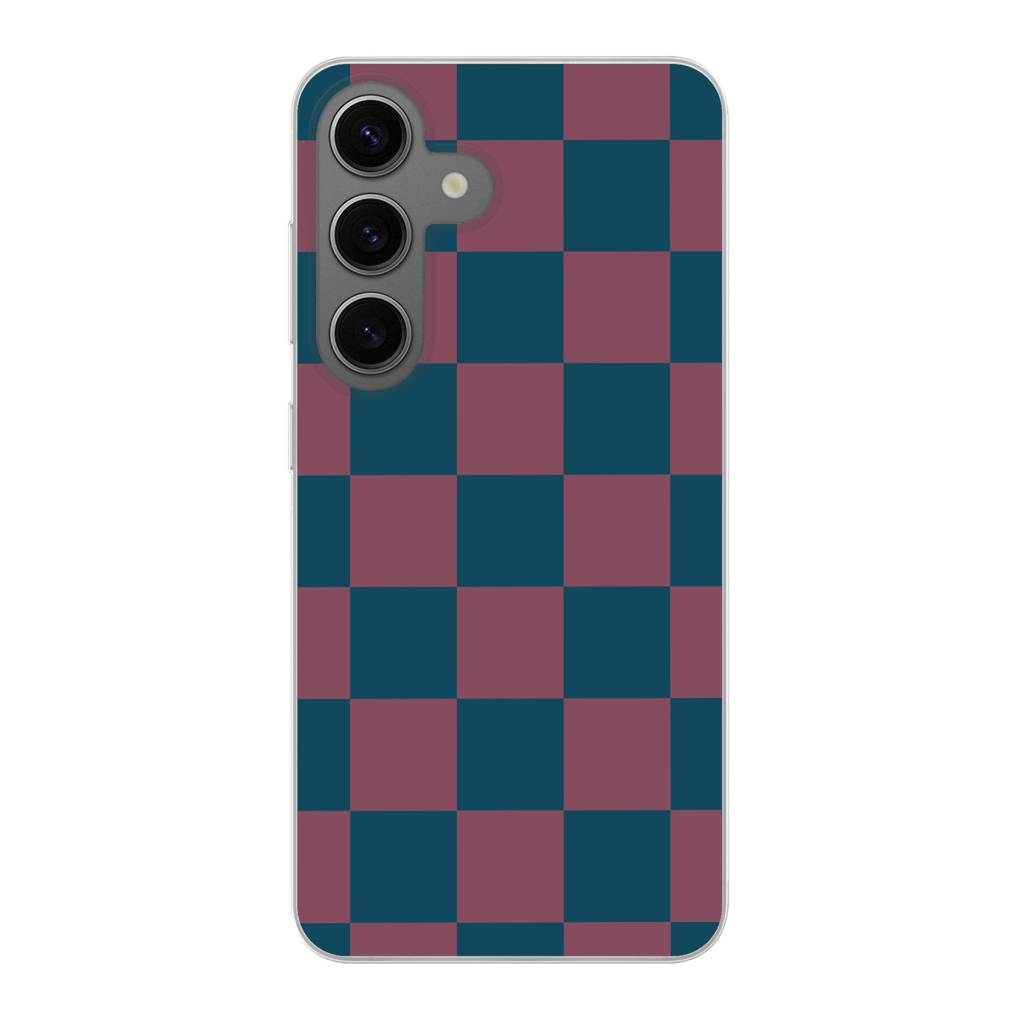 MuchoWow Handyhülle für Samsung Galaxy S24 Schachbrett Druck - Blau - Rot - Würfel, Phone Case, Silikon, Schutzhülle Dünn