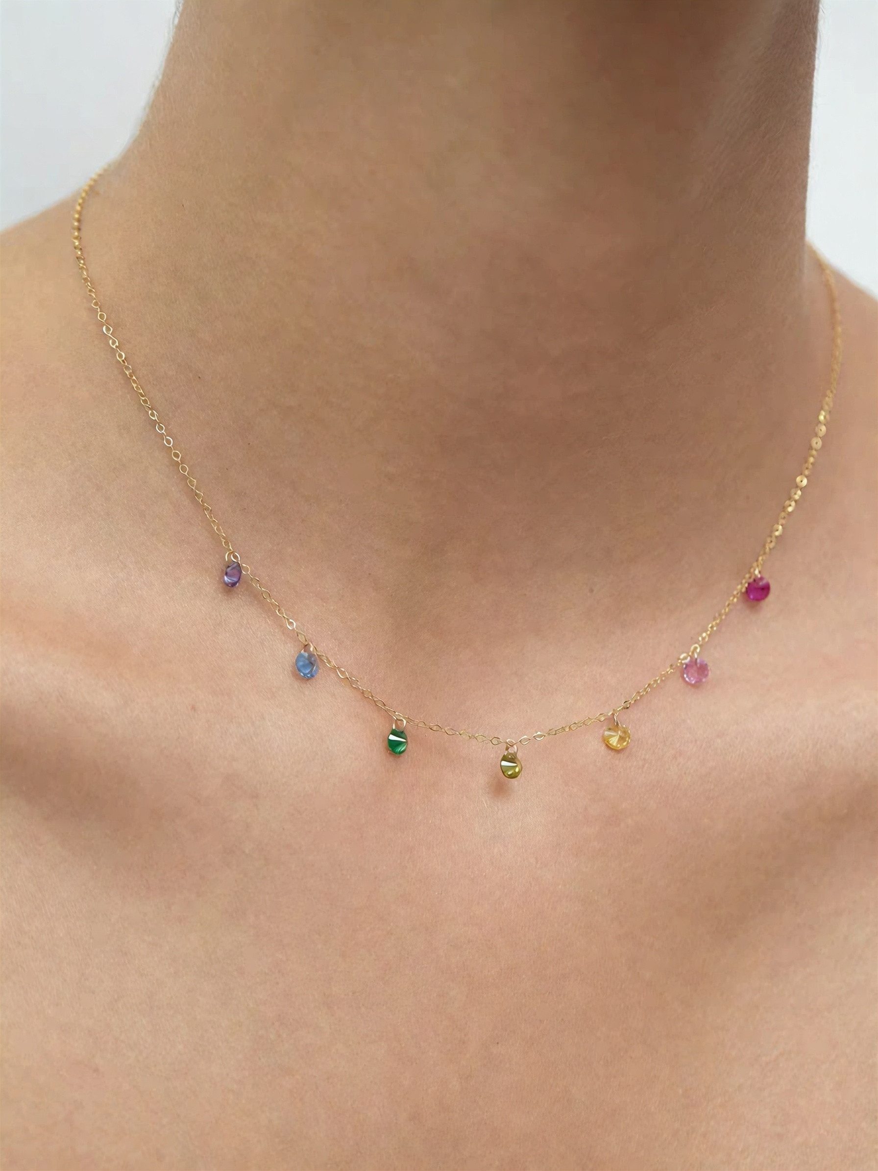 GOLDEN Choker Regenbogen Choker Halskette, Multi Farbe Stein Kette, bunte Edelstein