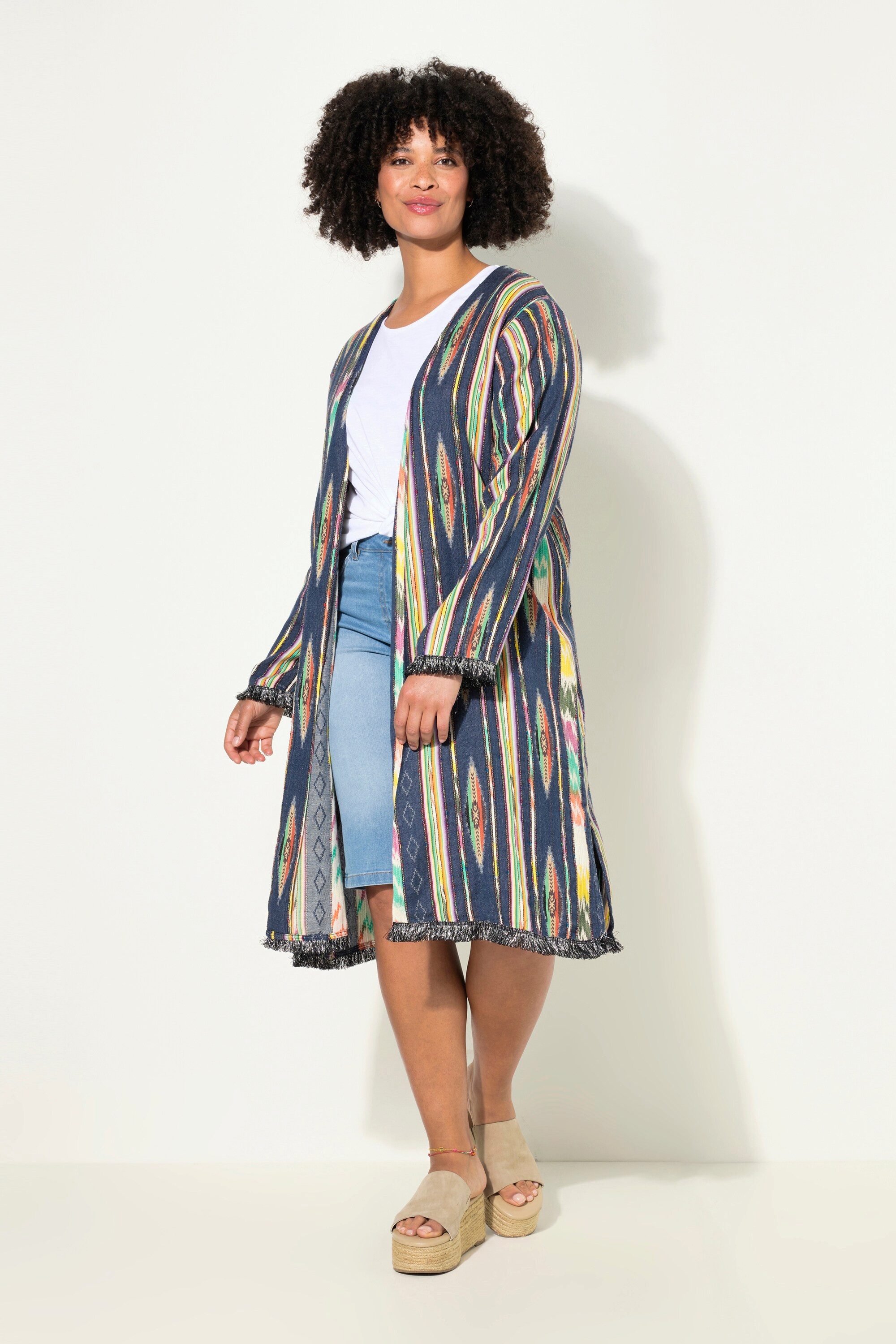 Satinbluse Kimono lockere Passform Mustermix offene Jacke