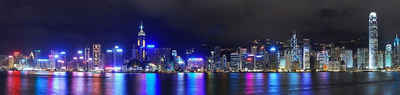 Markenwarenshop-Style Glasbild Glasbild "Skylin Hongkong" 33x95cm, Wandbild Glaswandbild 12345