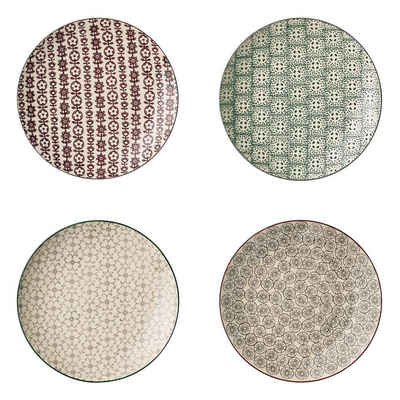 Bloomingville Teller-Set Karine Plate, Green, Stoneware, 4er Set 20cm Keramik Tellerset Speiseteller Essteller dänisches Design, grün