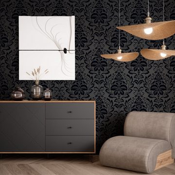 Newroom Vliestapete, Schwarz Tapete Barock Ornament - Barocktapete Glamour Modern Muster für Wohnzimmer Schlafzimmer Flur