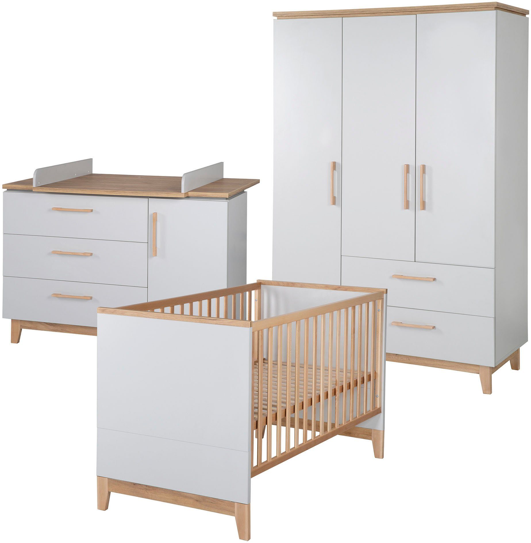 roba® Caro, mit Babyzimmer-Komplettset Wickelkommode), Kinderbett, Schrank Wickelkommode Kinderbett, (Set, breit; 3-St., und Schrank,