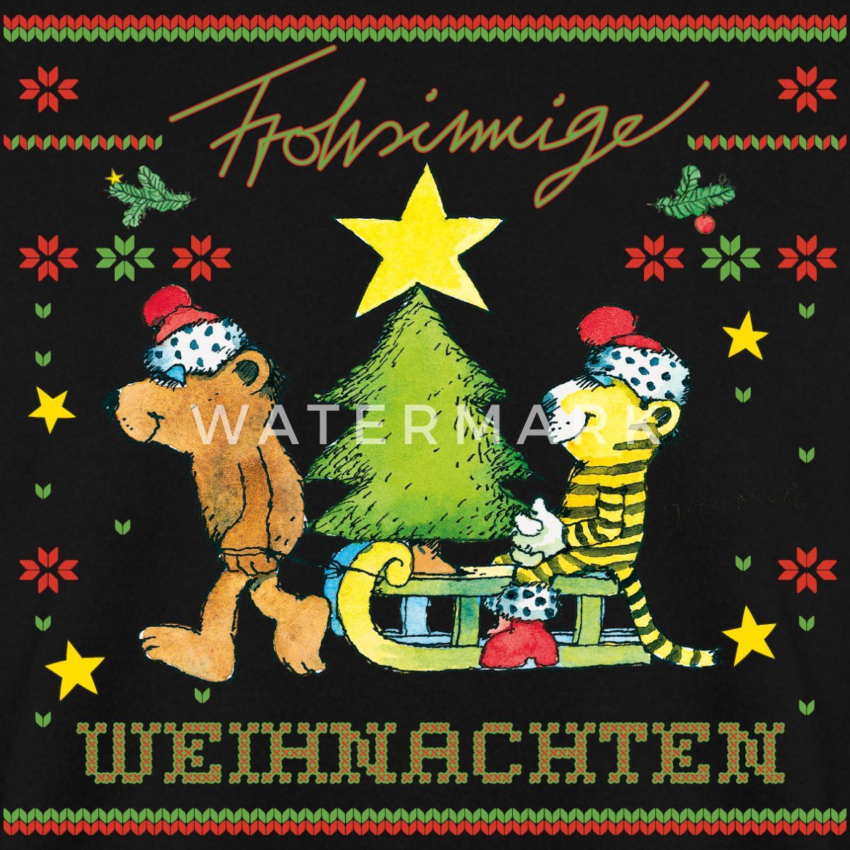 Spreadshirt Sweatshirt Janosch Frohsinnige Weihnachten Ugly Christmas Unise günstig online kaufen