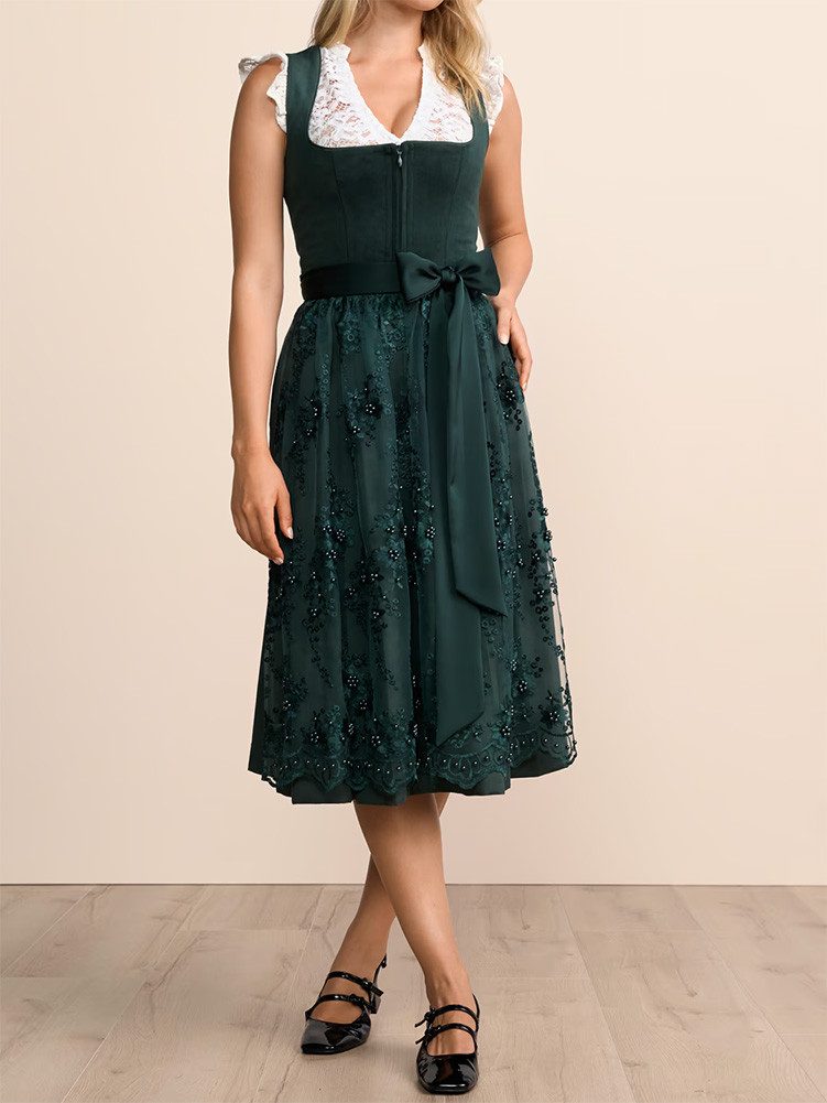 Krüger Madl Dirndl Dirndl Lovira 70cm Länge dunkelgrün – Bild 5 von 5