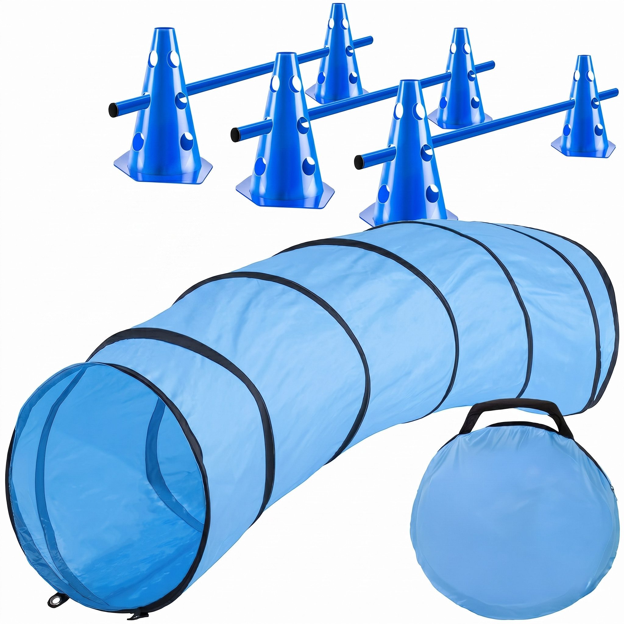 all Pets United Flexibler Nylon Hundetunnel – Spieltunnel für Hunde, Mit Set: Steckhürden, inkl. Heringe und Transporttasche Hundehöhle
