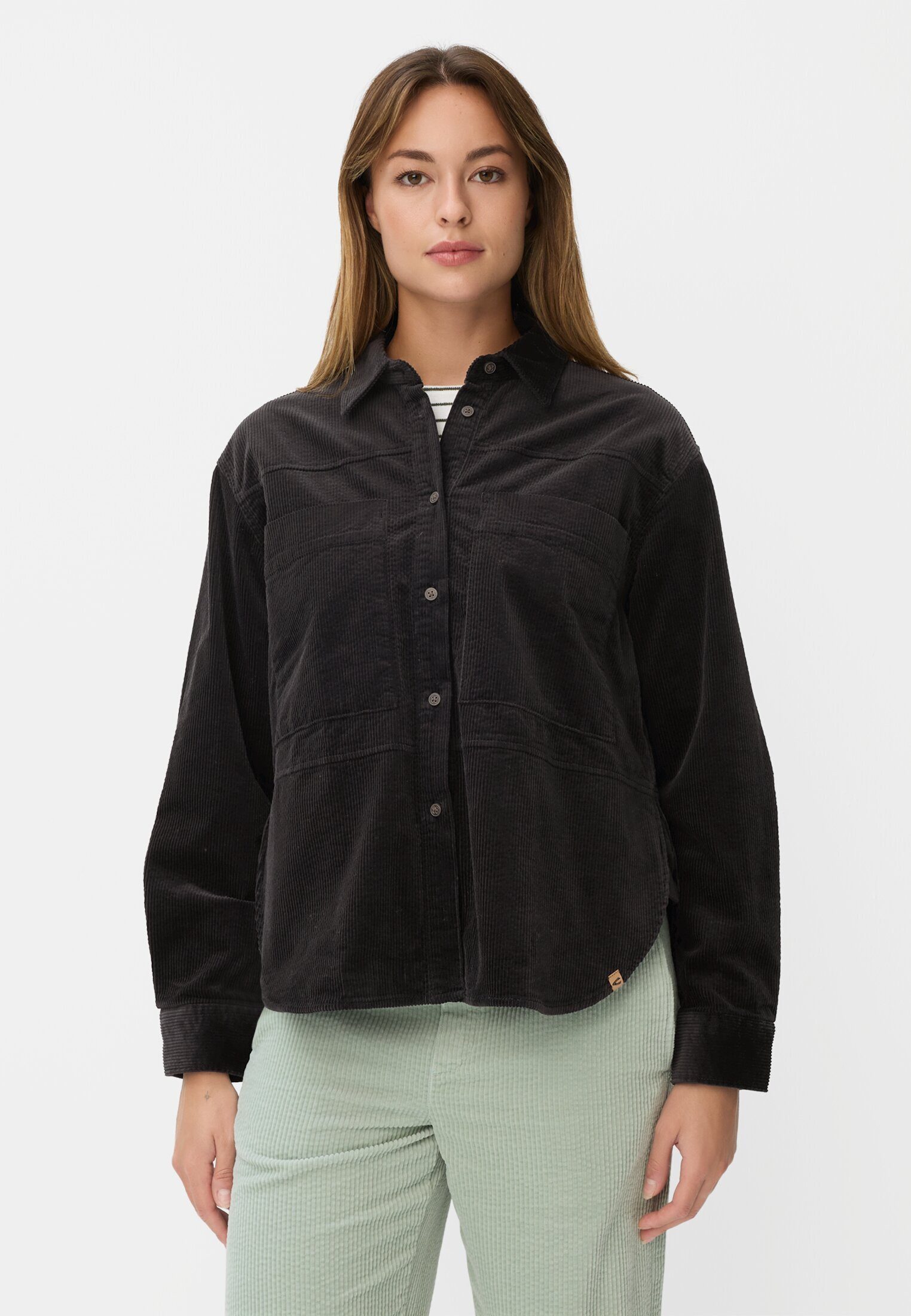camel active Hemdjacke mit Hemdkragen Langarm Markenlogo