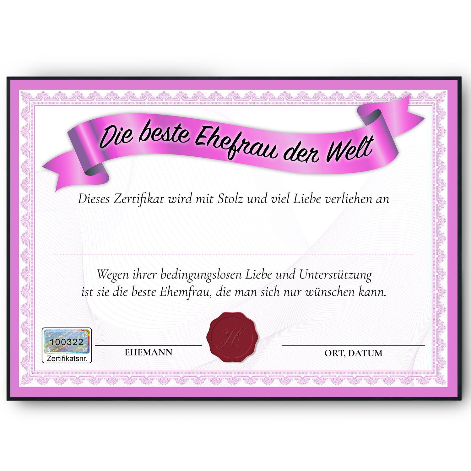 Tigerlino Плакат Beste Ehefrau Geschenk Geburtstag Ehe Urkunde Valentinstag