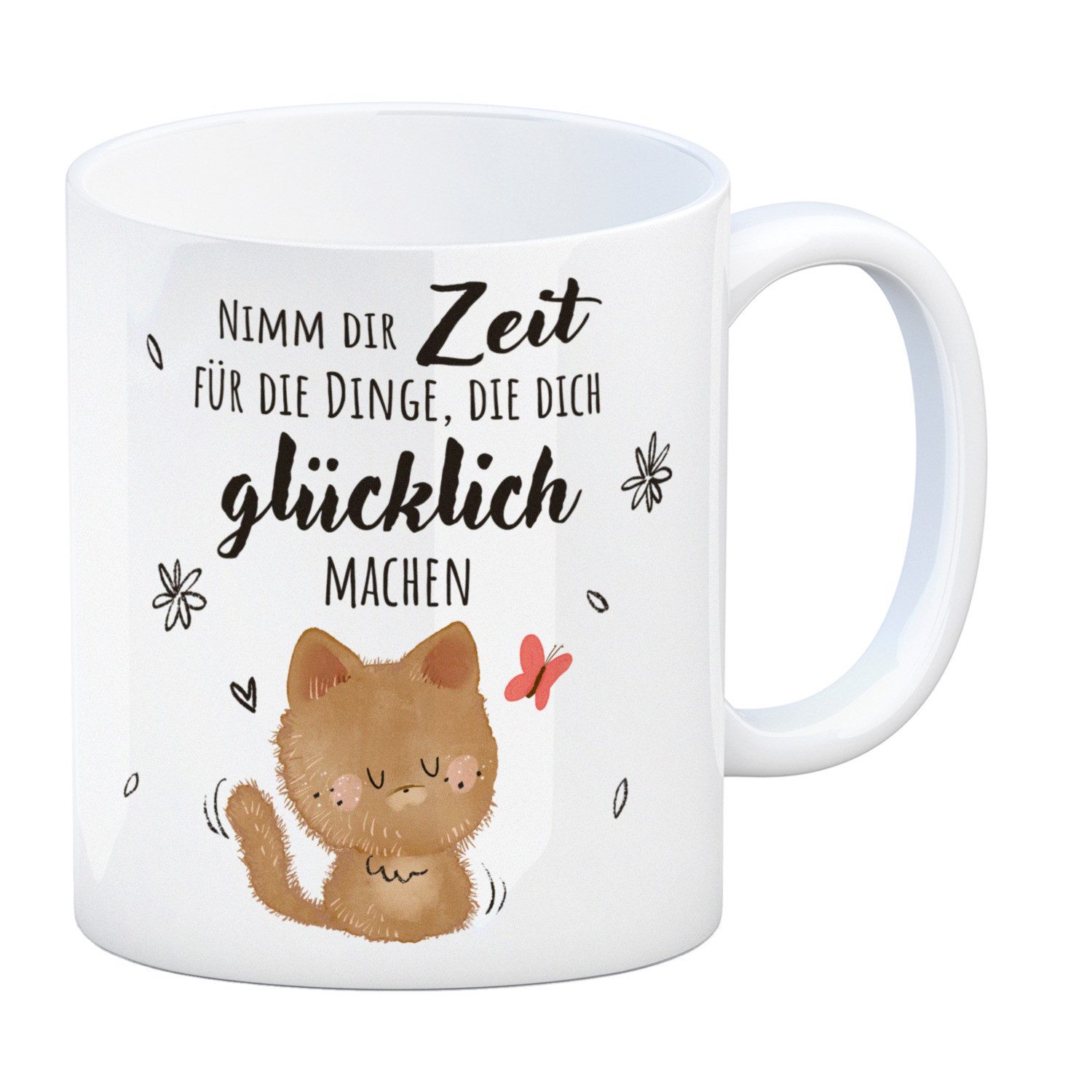 Tasse Katze Kaffeebecher mit Spruch Zeit für dein Glück nehmen