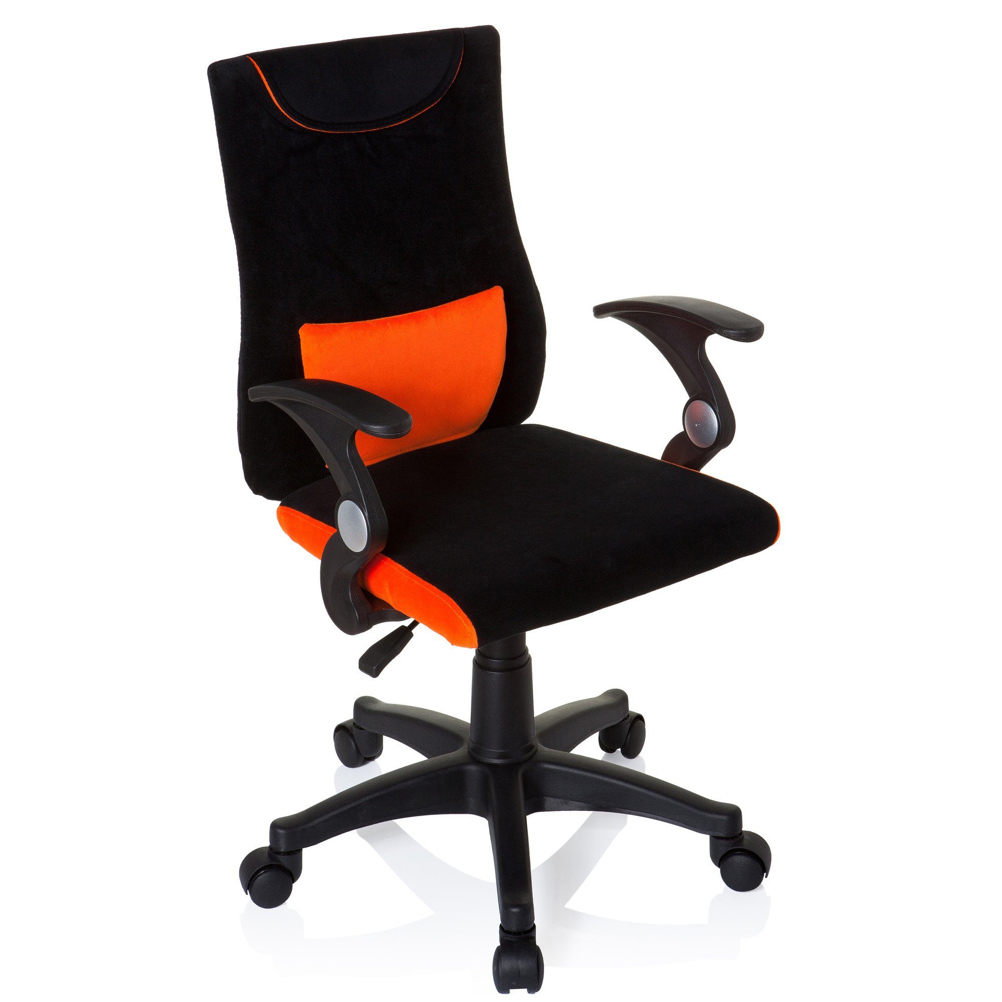 Kinderdrehstuhl Schwarz/Orange mit Armlehnen Drehstuhl AL ergonomisch mitwachsend, Stoff OFFICE KIDDY hjh St), (1 PRO