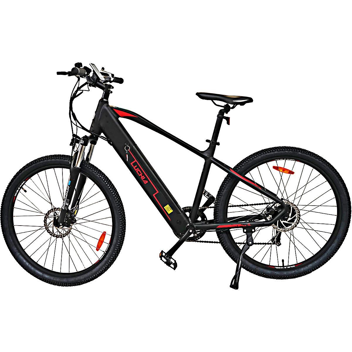 Fangqi E-Bike 27,5 Zoll Elektrofahrrad, E-BIKE, MTB, 250W 36V/10AH Akku, 25 km/h, 250W Heckmotor, 360 Wh Nabendynamo, (Gepäckablage, 3.6Zoll LCD Display, 2 Fahrmodi (kraftunterstützt/Pedal),25km/h, 55–65 km,130kg, 6km/h Gehunterstützungsmodus, IP54, 25km/h, maximal 55km, mechanische Scheibenbremse), 3,6Zoll-LCD-Instrument, PAS 3 SCHWARZ+ROT