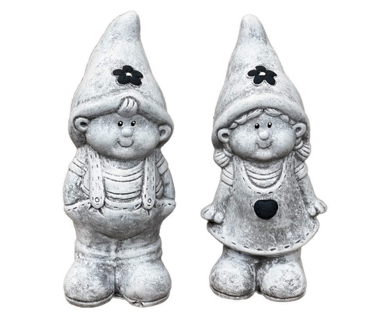 Gartenfigur Steinfigur 2er Set Wichtel Paar Junge und Mädchen, frostfest