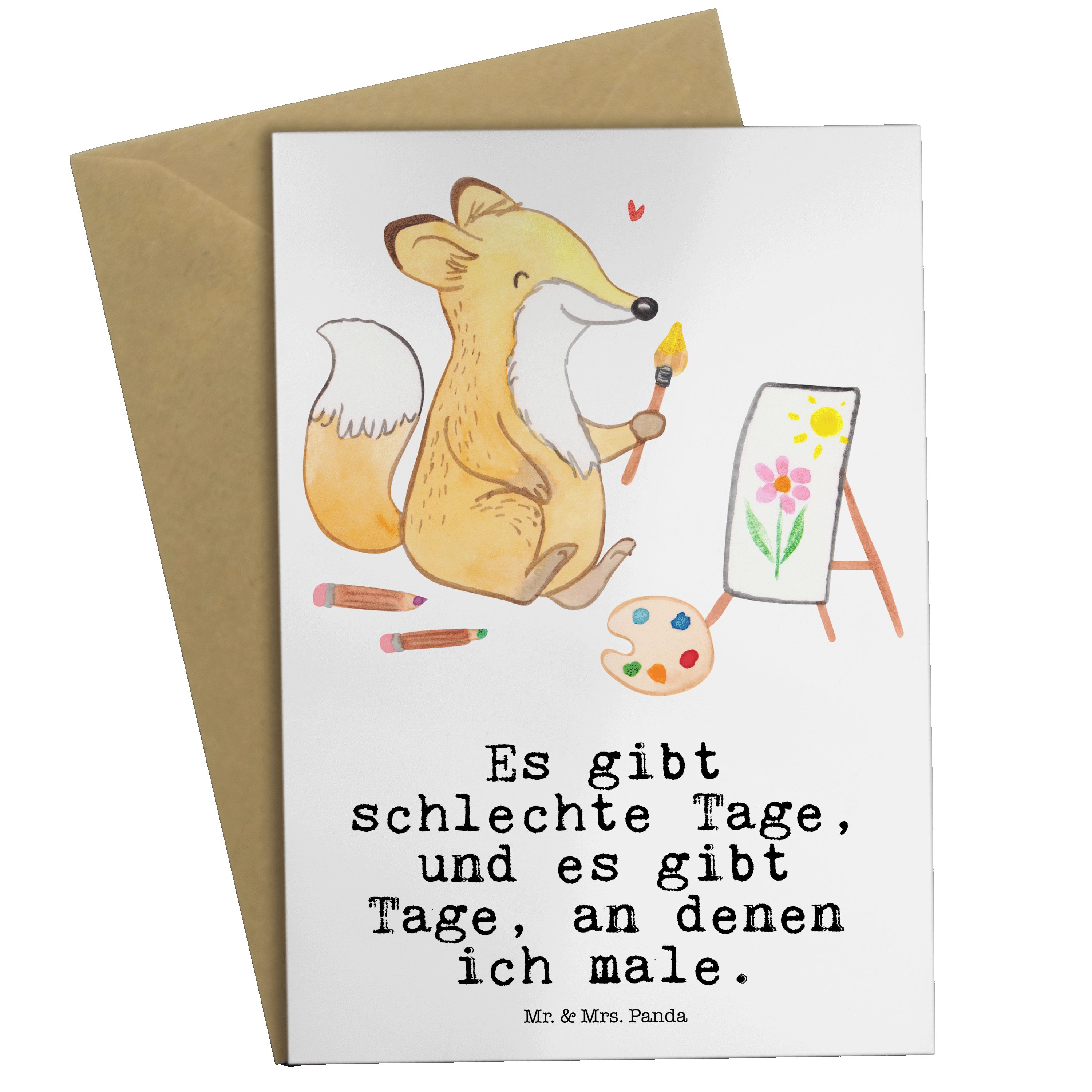 Mr. & Mrs. Panda Grußkarte Fuchs Malen Tage - Weiß - Geschenk, Schenken, Hobbyzeichner, Künstle