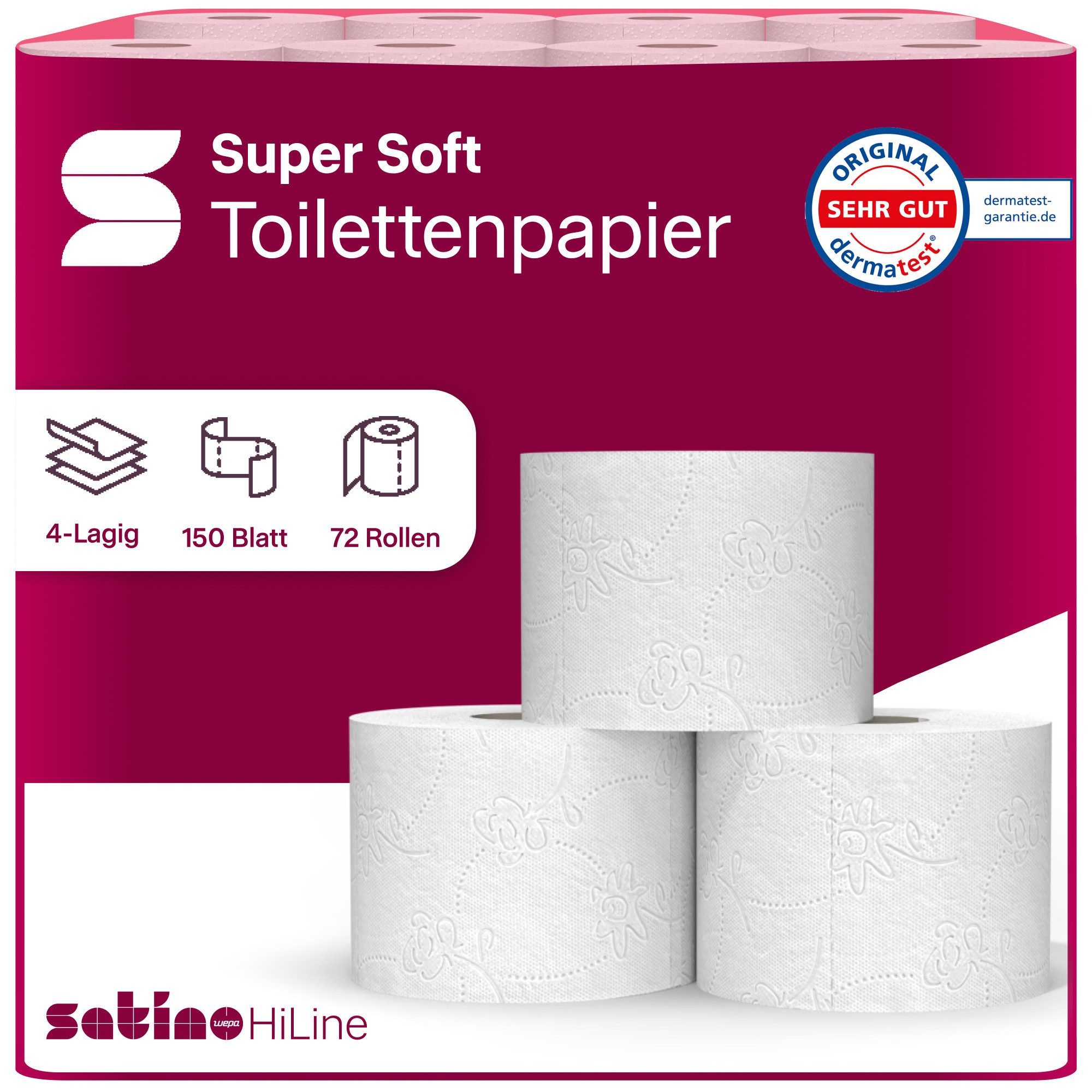 Satino Toilettenpapier 4-lagig - 40 o. 72 Rollen - 150 Blatt pro Rolle - 100% Zellstoff (72-St)