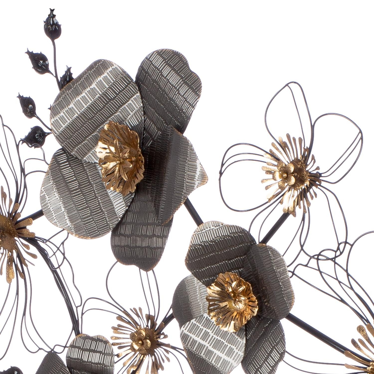 Casablanca by Gilde Wanddekoobjekt Wandrelief, "Blossom", Metall, schwarz, anthrazitfarben, goldfarben (1 St), Wandrelief Blossom Blüten Blumen Wanddeko Wohnzim – Bild 4 von 4