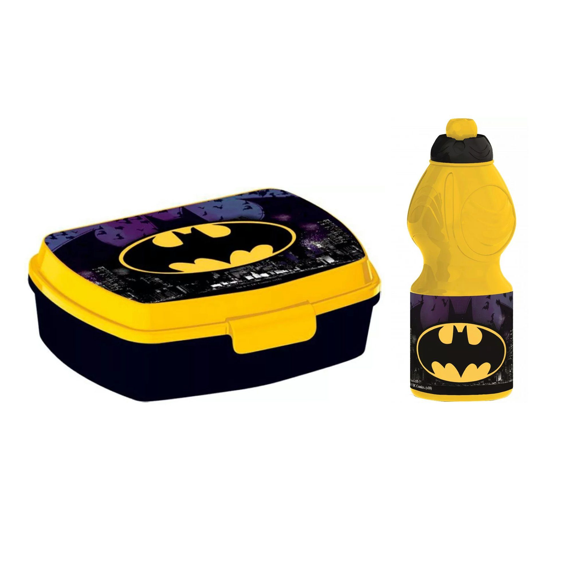 DC Brotdose Lunchbox Comics Trinkflasche, Kinder Kuststoff, (2-tlg) und Batman