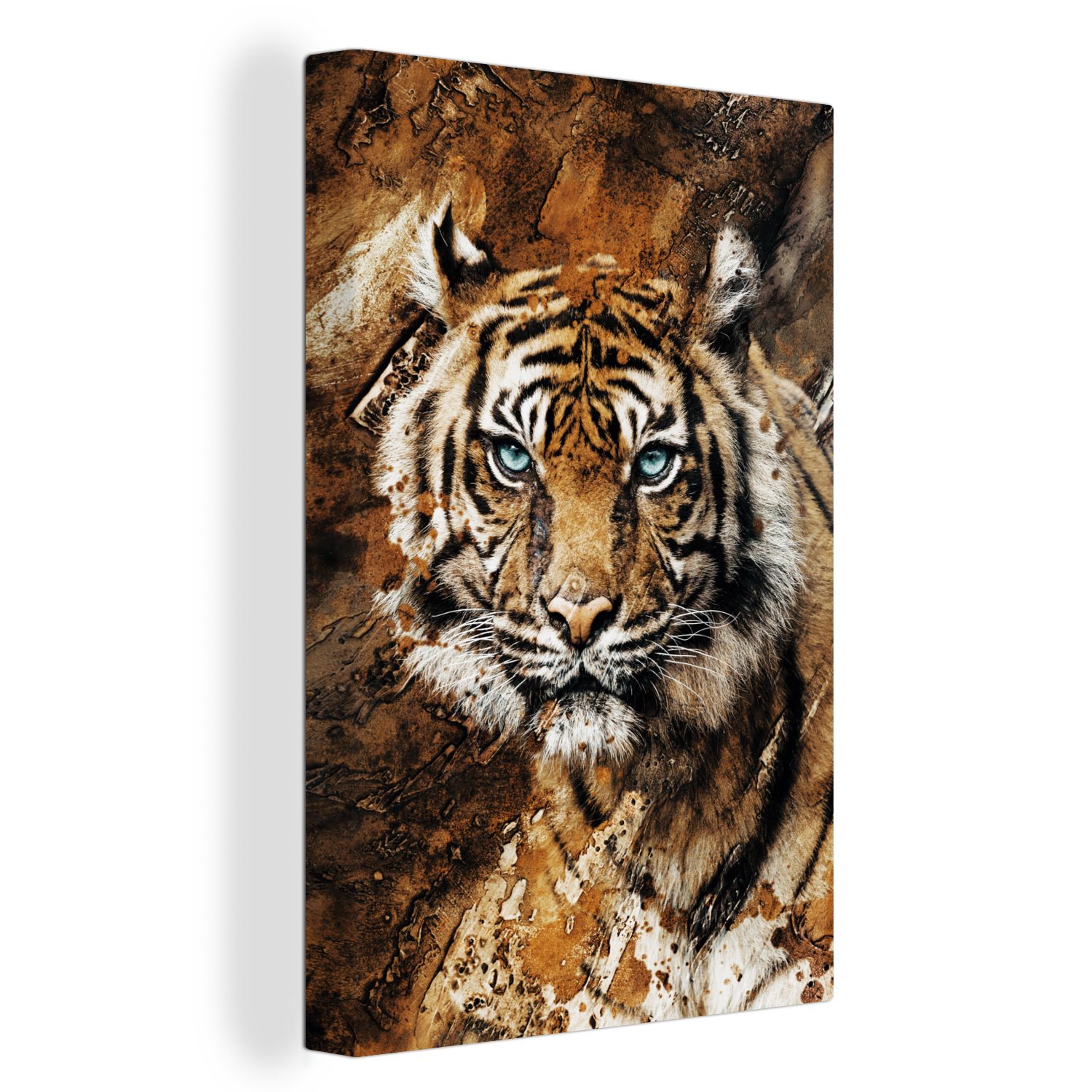 OneMillionCanvasses® Leinwandbild Tiger - Gemälde - Kopf, (1 St), Leinwandbild fertig bespannt inkl. Zackenaufhänger, Gemälde, 20x30 cm