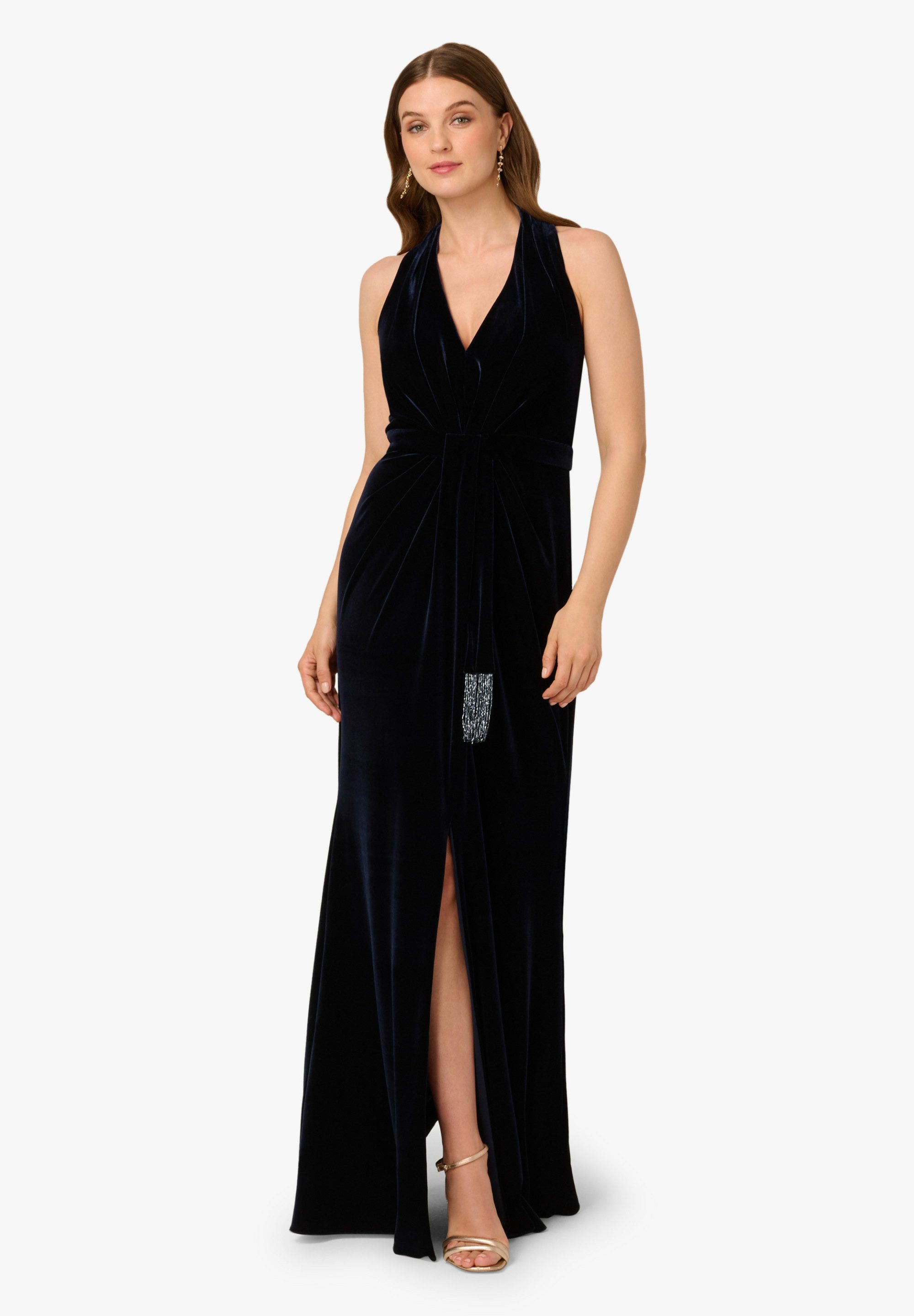 Adrianna Papell Abendkleid Halter Draped Velvet Gown Glamourös, schimmernd, stilvoll