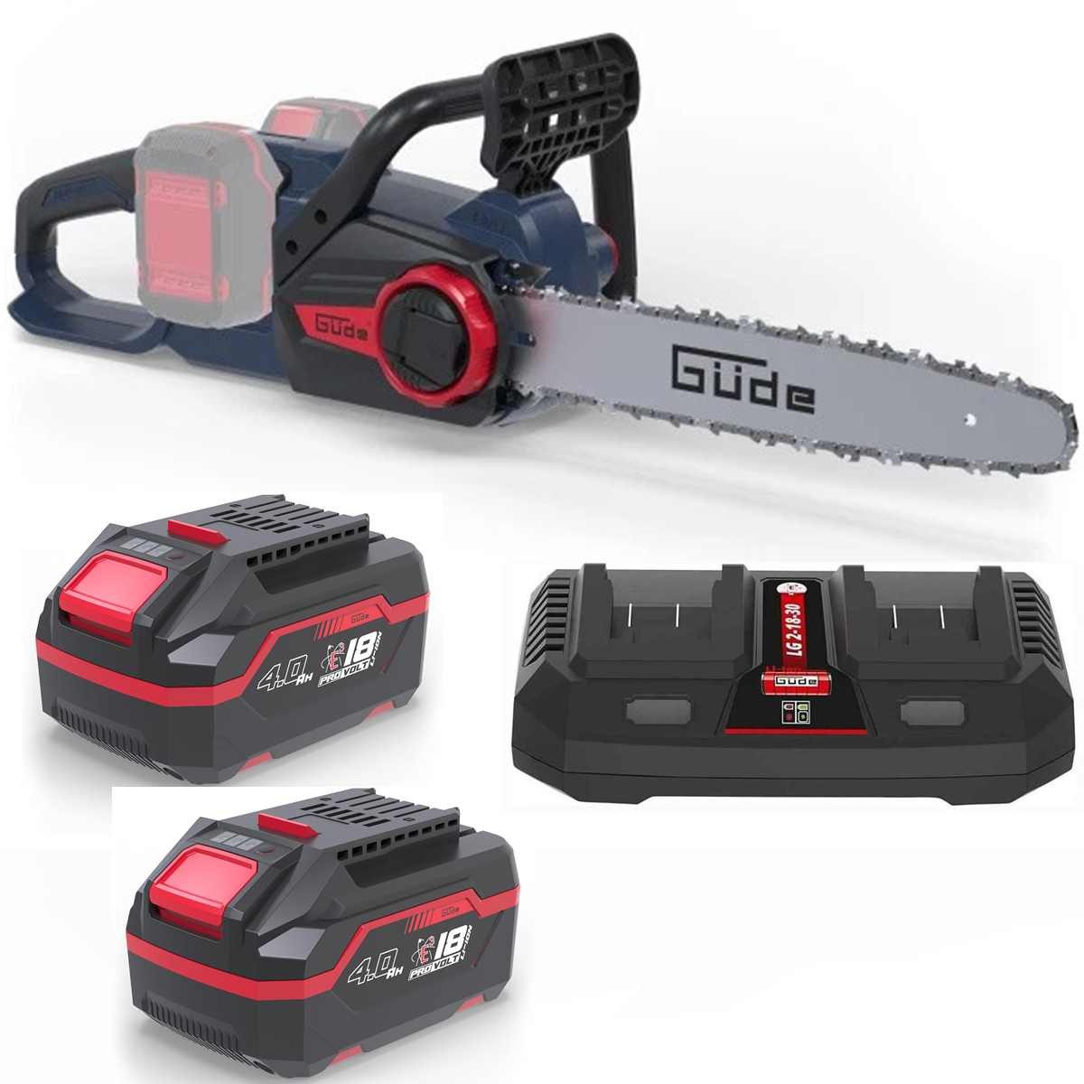 Güde Akku-Kettensäge GÜDE Akku-Kettensäge KS 36V + 2 x Akku 4 Ah / Doppelladegerät) 18V E³