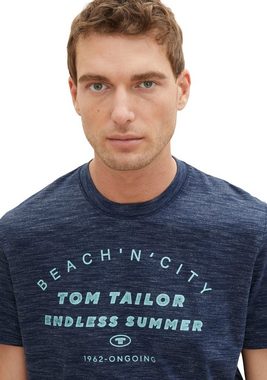 TOM TAILOR T-Shirt in melierter Optik mit Frontprint