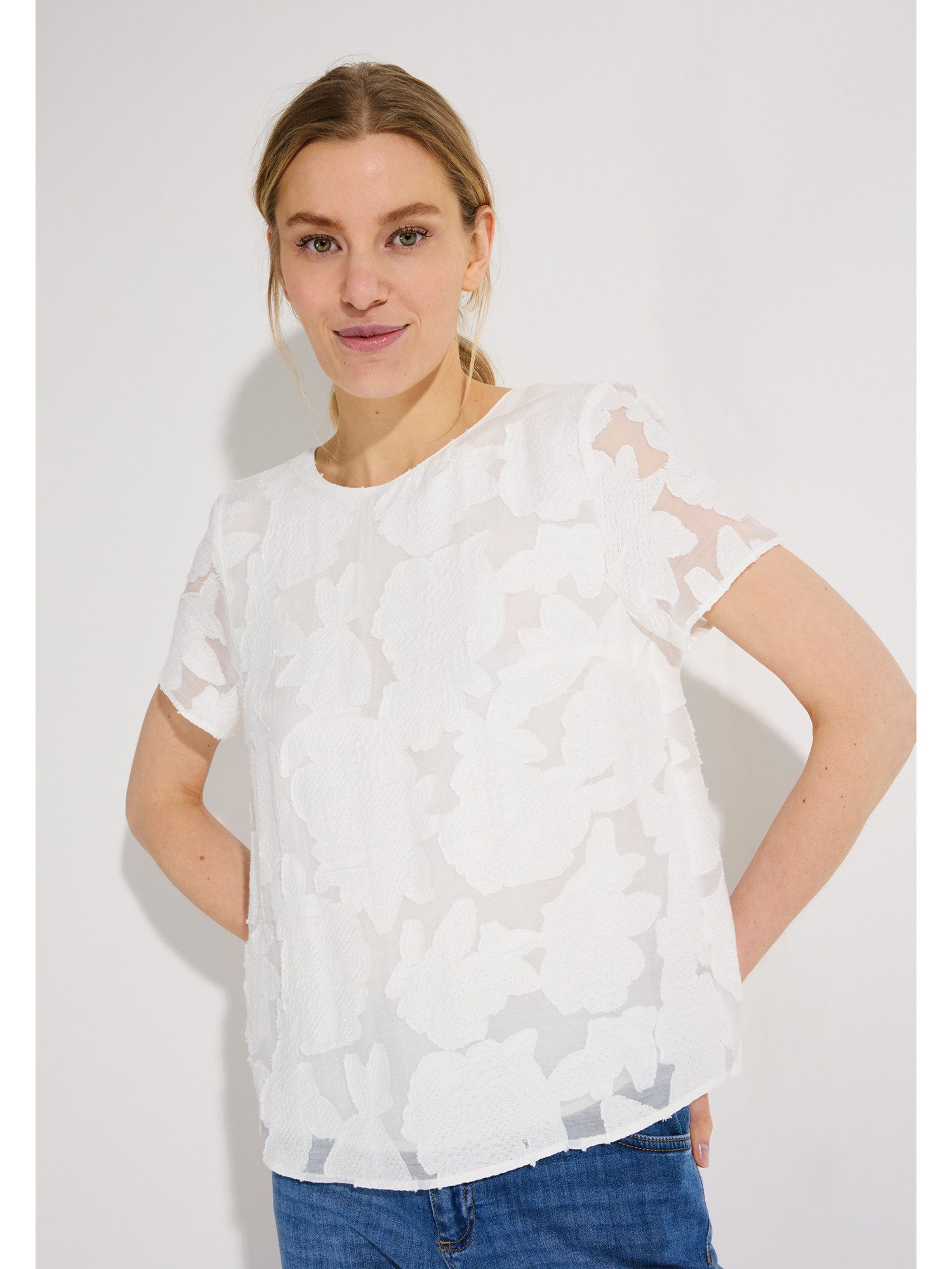 MORE&MORE Kurzarmbluse elegante Kurzambluse, Blumendessin günstig online kaufen