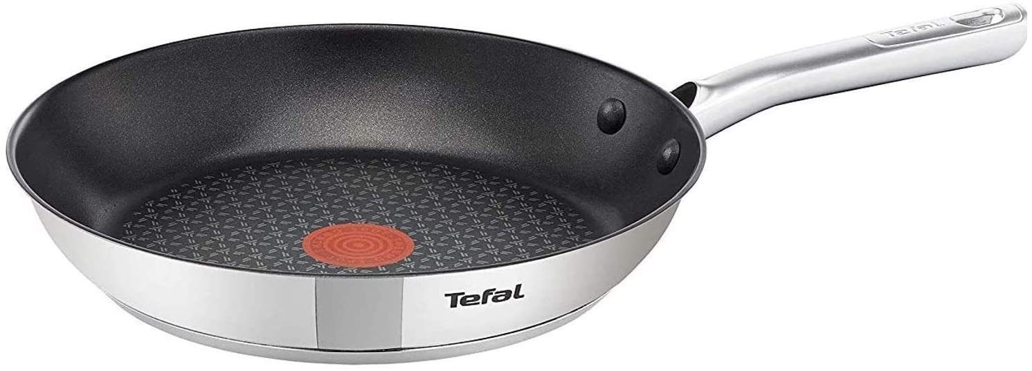 Tefal Bratpfanne Duetto, Edelstahl 18/10, Induktion 20 cm, Edelstahl Antihaftbeschichtung, Induktionsherd geeignet, Antihaft Bratpfanne, Genieteter ergonomischer Edelstahlgrif