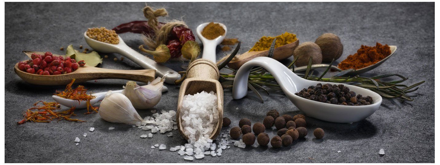 Levandeo® Wandbild, Glasbild 80x30cm Gewürze Kräuter Küche Küchenbild Löffe günstig online kaufen