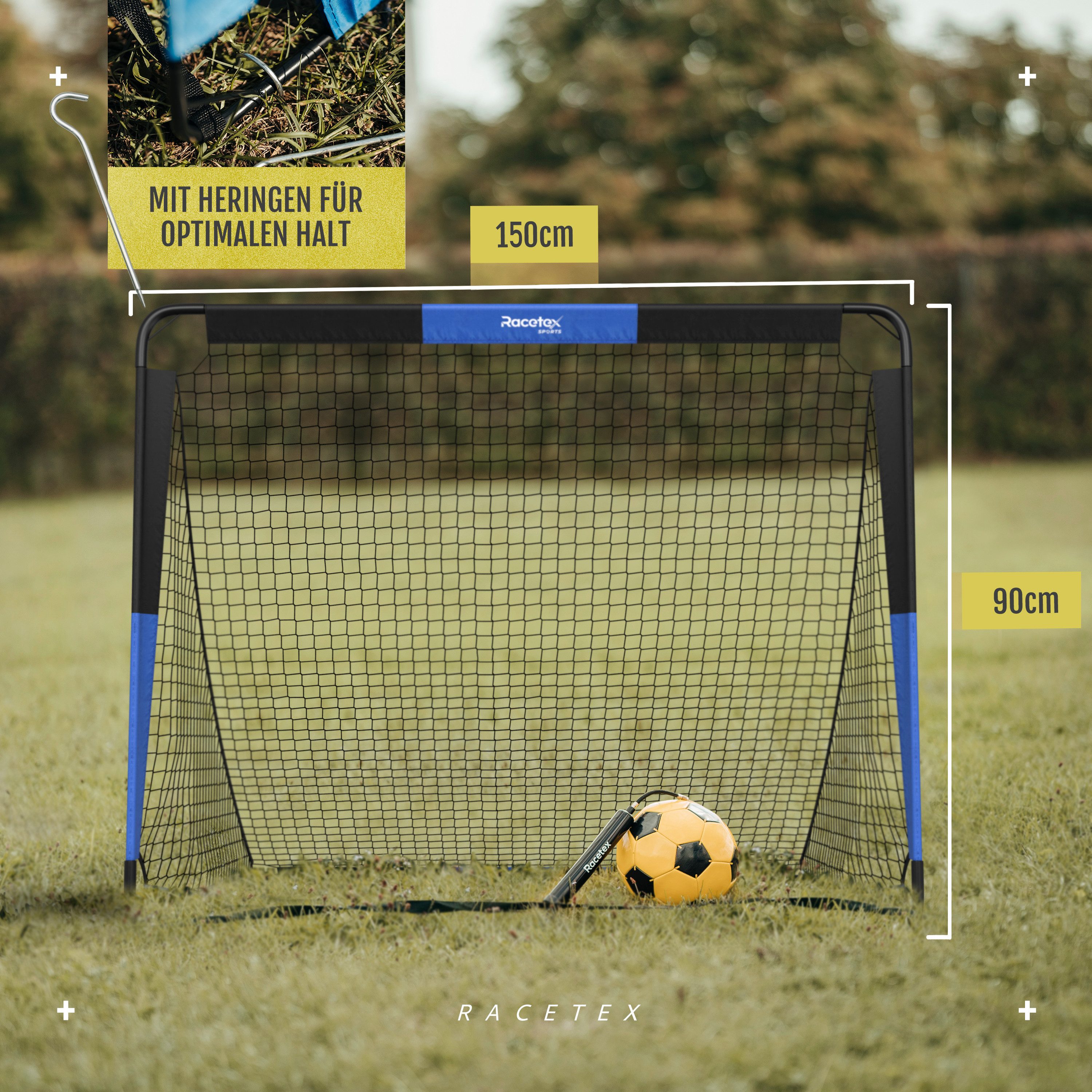 Racetex Fußballtor 2-in-1 Fußballtor mit Torwand – robust, mobil & schnell (mit praktischer Transporttasche, Erdanker und robustem Fußballnetz), ⚽ UNSERE EMPFEHLUNG ⚽