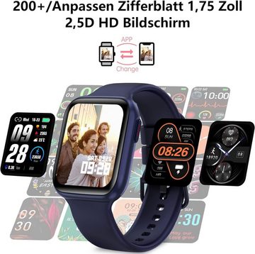 BRIBEJAT Smartwatch (1,75 Zoll, Android iOS), Herren Wählen/Anrufe Annehmen 2,5D HD Gebogener Bildschirm Armbanduhr