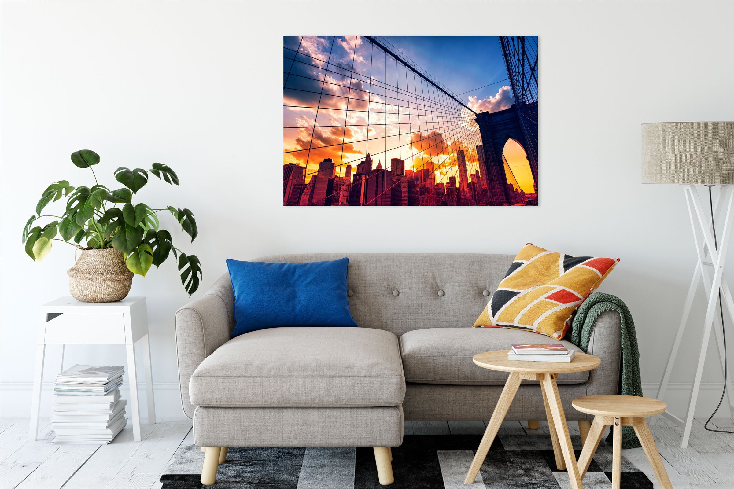Pixxprint Leinwandbild Manhatten bei Sonnenuntergang, Manhatten bei Sonnenuntergang (1 St), Leinwandbild fertig bespannt, inkl. Zackenaufhänger