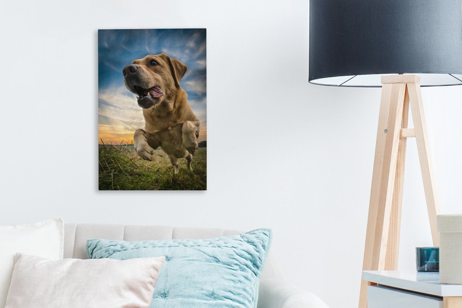 bespannt Retriever, cm Gemälde, diesem (1 inkl. Zackenaufhänger, Bunter St), 20x30 Leinwandbild Labrador OneMillionCanvasses® fertig über Himmel Leinwandbild