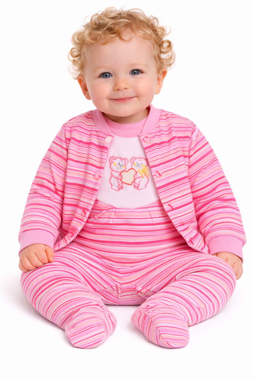 La Bortini Strampler Baby Strampler und Hemdchen Set 56 62 68 in Pink gestreift aus reiner Baumwolle
