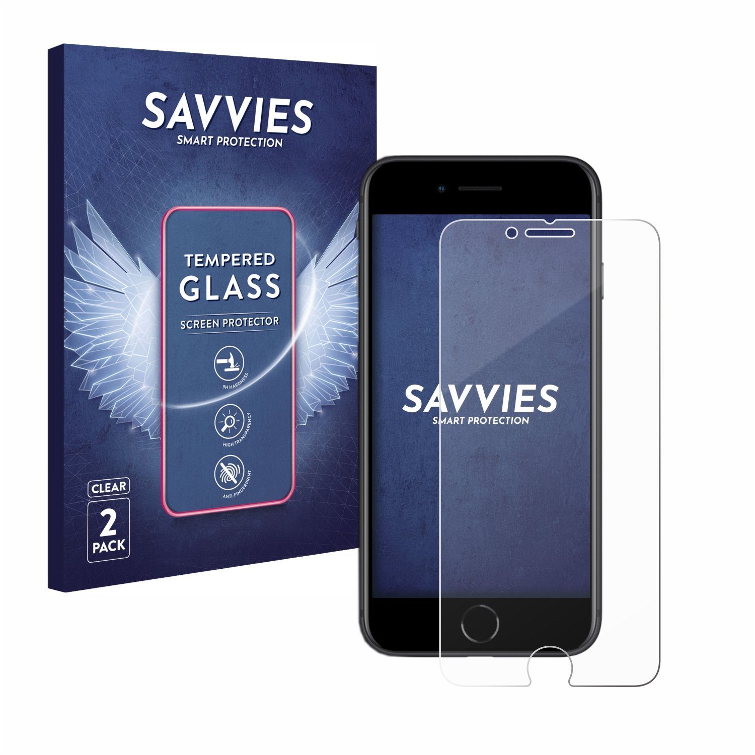 Savvies Displayschutzglas Schutzglas für Apple iPhone SE 2 2020, 2 Stück, Displayschutz 9H Glas Klar Transparent