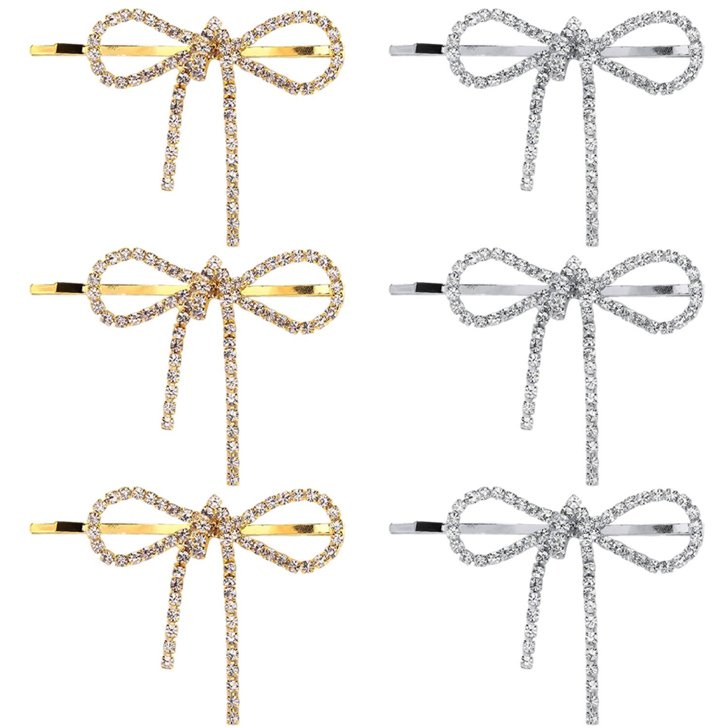 Refttenw Haarclip 6 Stück Glänzende Schleifenhaarspangen, Strass Haarspange für Damen