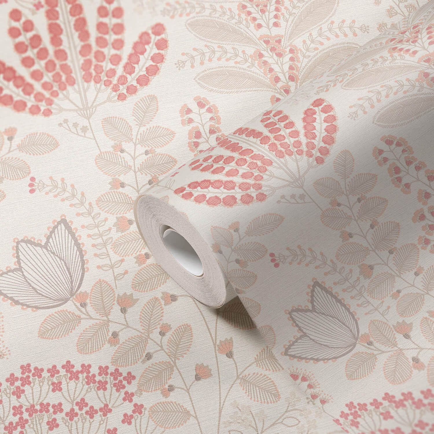 Profhome Vliestapete 393492-GU Blumen Tapete Floral matt rosa creme-weiß alt-rosa, geprägt, (1 Rolle, 5,33 qm), heißgeprägte Vliestapete, rosa