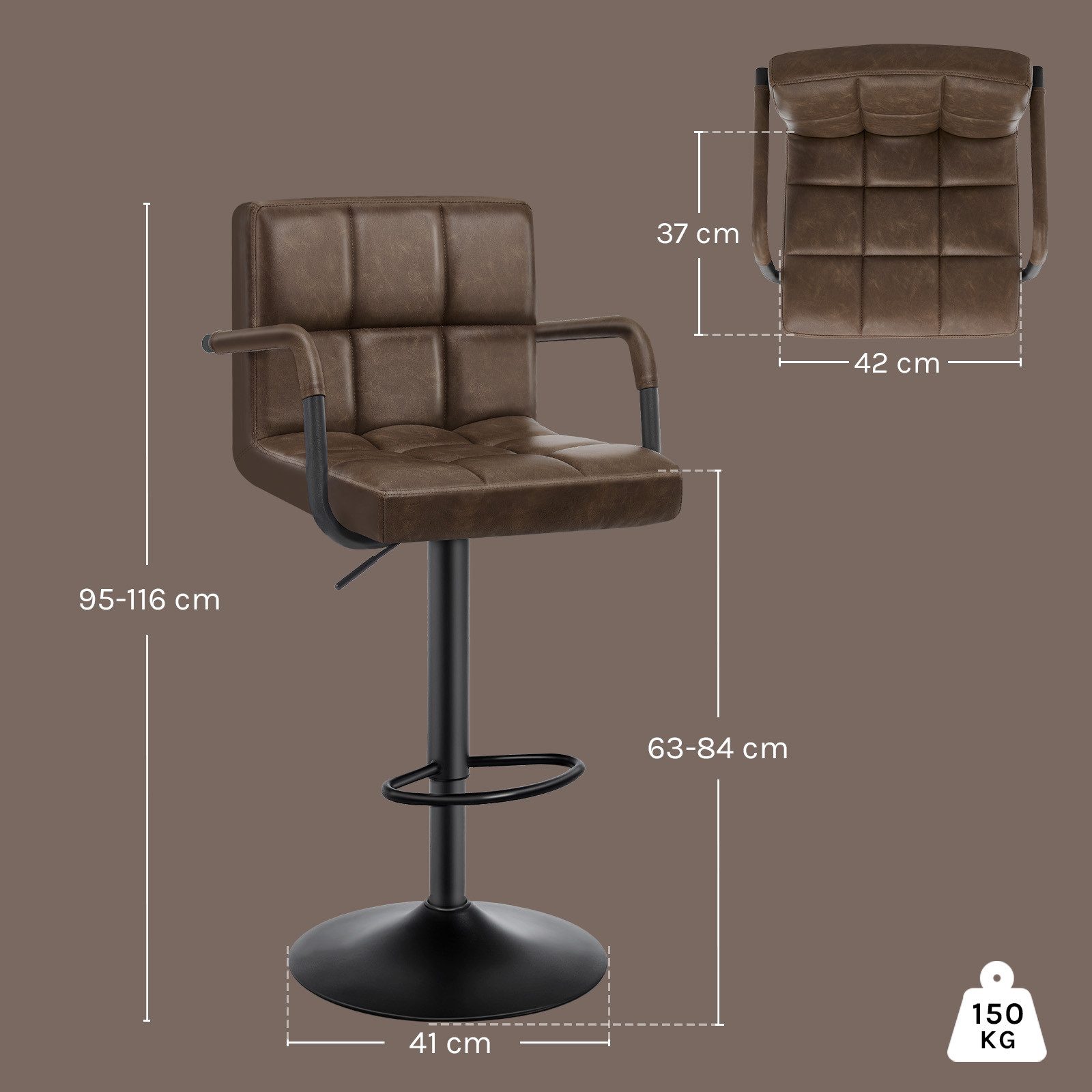 Woltu Barhocker (1 St), mit Rückenlehne, Kunstleder höhenverstellbar drehbar